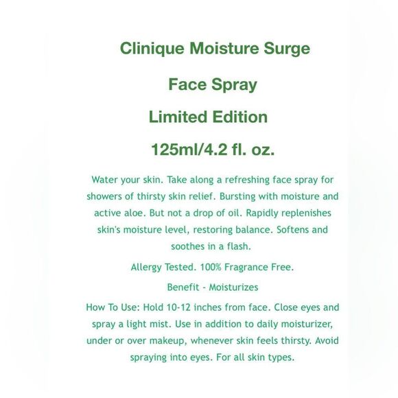 Clinique Moisture Surge Face Spray Thirsty Skin Relief – 4.2 oz New - Picture 5 of 12